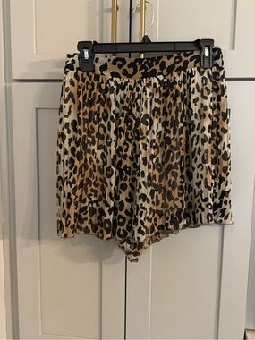 By Together Women's Leopard Print High Waisted Pleated Skirt Short Medium